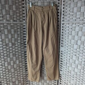 MNG Mango Pleated Trousers Khaki Tan High Rise Tapered Pants Sz 2 Minimalist
